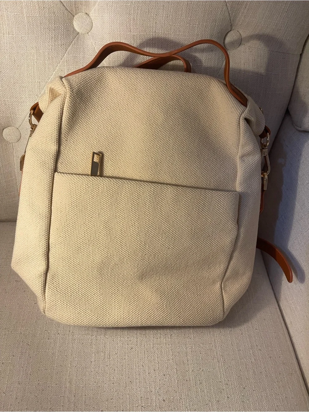 Canvas Cream Backpack with Tan Accent